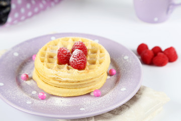 waffles with raspberry