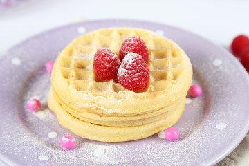 waffles with raspberry