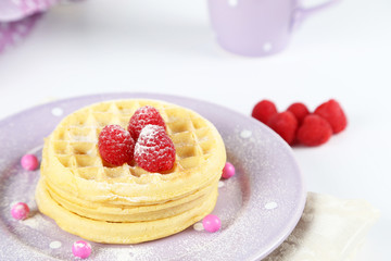 waffles with raspberry
