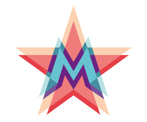 Five-point star logo with letter M. Vector illustration.