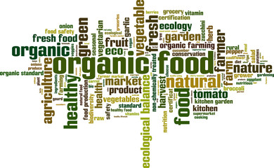 Organic food word cloud concept. Vector illustration