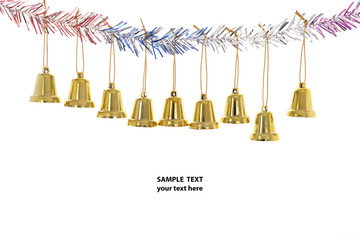 Christmas decoration/Close up small bell, Christmas decoration with sample text on white background.