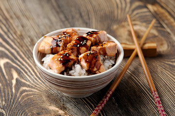 Grilled salmon tempura with rice