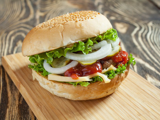 Burger with beef and salad