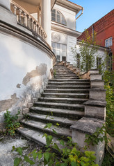 Outdoor old style spiral stairs in old mansion