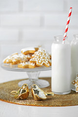 Beautiful composition with Christmas cookies and milk
