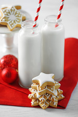 Beautiful composition with Christmas cookies and milk