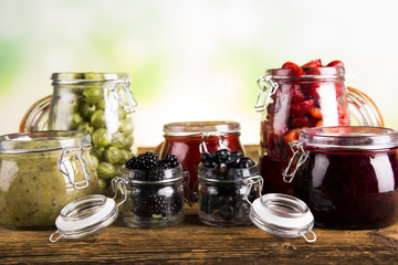 Jars of preserves, jams, fruit
