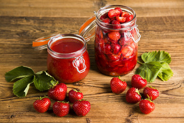 Jars of jam, fruit
