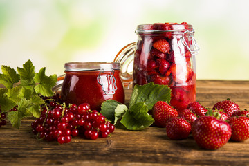 Jars of jam, fruit
