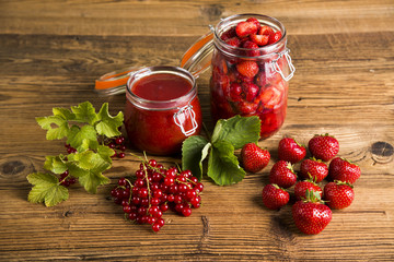 Jars of jam, fruit
