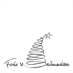 Frohe Weihnachten - handschriftlich - geschrieben - gezeichnet - gedrehter Weihnachtsbaum mit Sternchen