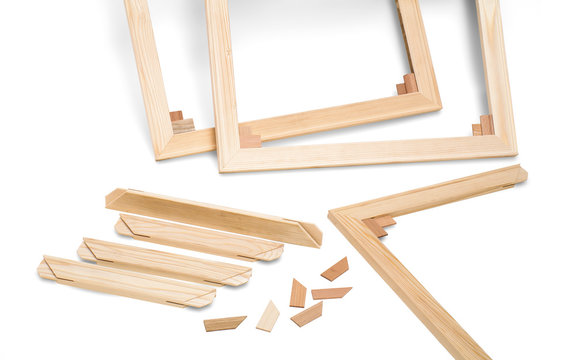 Gallery wrap stretcher bar frames with low riser isolated on whi