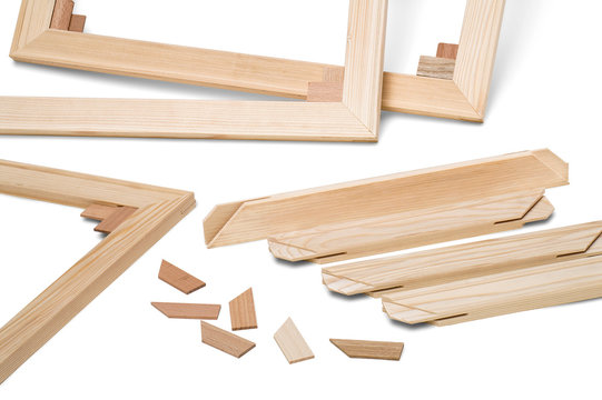 Gallery wrap stretcher bar frames with low riser isolated on whi