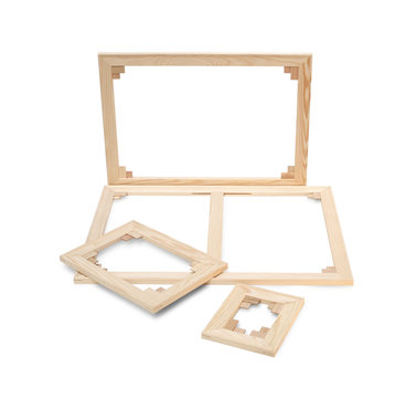 Gallery wrap stretcher bar frames with low riser isolated on whi