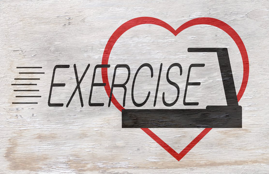 exercise design with treadmill on wood grain