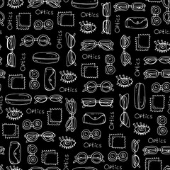 Pattern with hand drawn glasses on black color