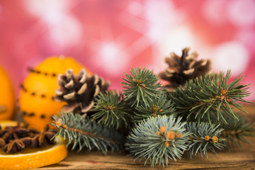 Christmas, oranges and cinnamon with anise, - obrazy, fototapety, plakaty
