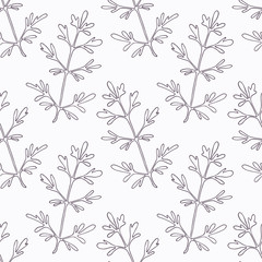 Cotton fabric Hand drawn ruta or rue branch outline seamless pattern