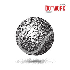Dotwork Tennis Sport Ball Vector Icon made in Halftone Style