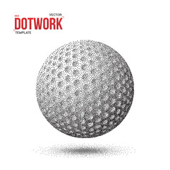 Dotwork Golf Sport Ball Vector Icon made in Halftone Style