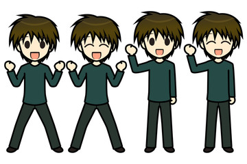 シンプルキャラクター　会話・表情イラスト集　私服（冬）　男性　ガッツポーズ2