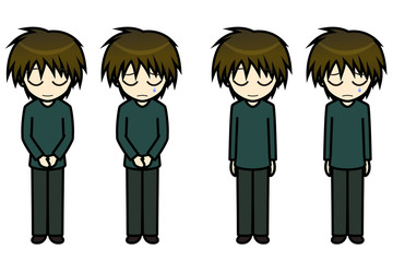 シンプルキャラクター　会話・表情イラスト集　私服（冬）　男性　謝罪