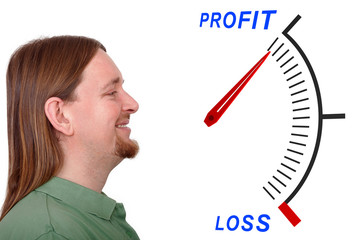 Man on profit or loss indicator
