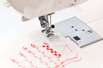 Close up of sewing machine.