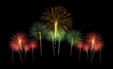 Fototapeta na wymiar Fireworks Five - Five Fireworks Blast at 4th of July celebration