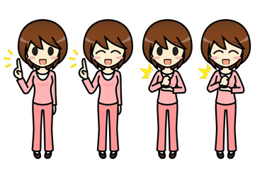シンプルキャラクター　会話・表情イラスト集　私服（冬）　女性　要点・納得