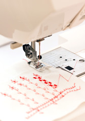 Close up of sewing machine.