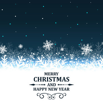 Christmas and New Year abstract vector illustration with snowflakes and ornate headline.
