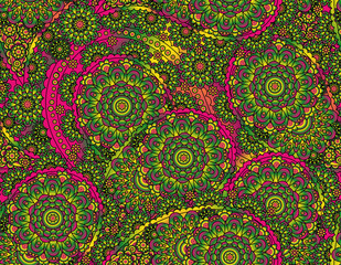 vector seamless graphical paisley print with flowers, dots, leaves