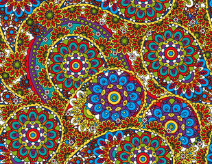 vector seamless graphical paisley print with flowers, dots, leaves