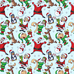 Christmas Cartoon Characters Seamless Vector Pattern