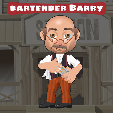 Cartoon Character In Wild West - Bartender Barry