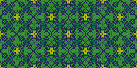 Floral green seamless pattern. Decoration for wallpaper, fabrics, tiles and mosaics. Perfect for greetings, invitations and announcements. Editable vector file.