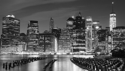 Fototapeta na wymiar Black and white photo of Manhattan waterfront, NYC, USA.