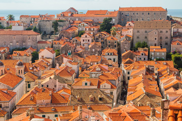 Fototapeta na wymiar Red roofs of houses in old town Dubrovnik, Croatia, UNESCO site, panoramic view 