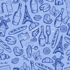 Paris seamless pattern with sketch elements