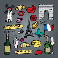 French paris set of sketch elements