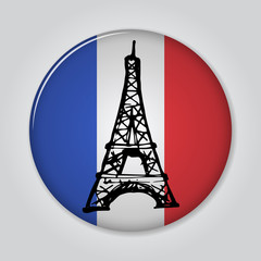 Badge with eiffel tower in sketch style.