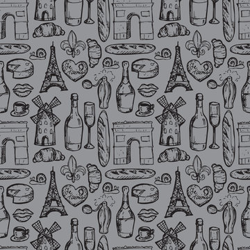 Paris seamless pattern with sketch elements