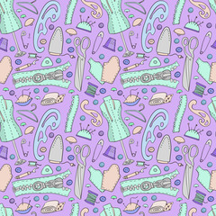 Seanless pattern with sewing equipment.