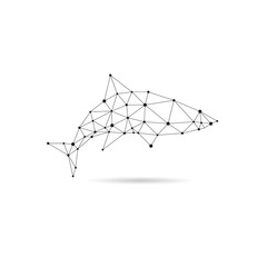 Geometric shark design silhouette. Black line vector illustration