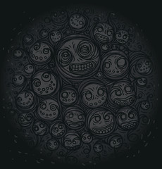 Vector Scary Doodle Background Pattern. Scary background pattern of the fun doodles on a black background.