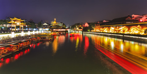 Fototapeta na wymiar China Nanjing Temple Canal Wide Set