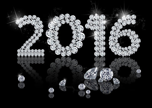 Brilliant New Year 2016 is a diamond jewelry illustration on a black background.