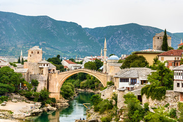 Fototapeta premium Stari Most (Old Bridge) of Mostar, a UNESCO heritage site in Her